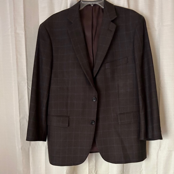 Pronto Uomu Platinum Brown Plaid 2 Button Sport Coat Blazer, Size 44R - Picture 2 of 11